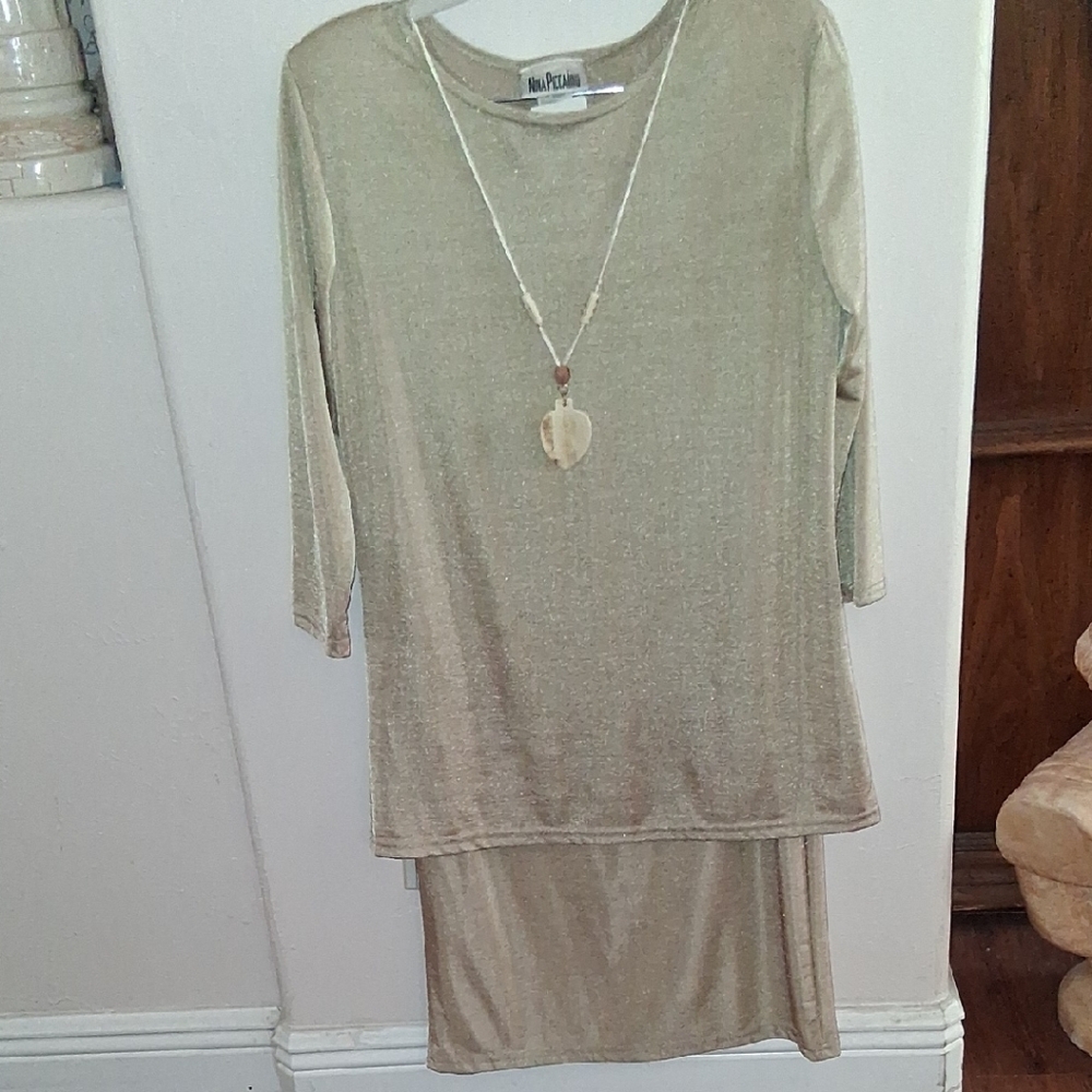 Nina Piccalino Tan To Gold Top With Matching Skirt with Pendant Necklace